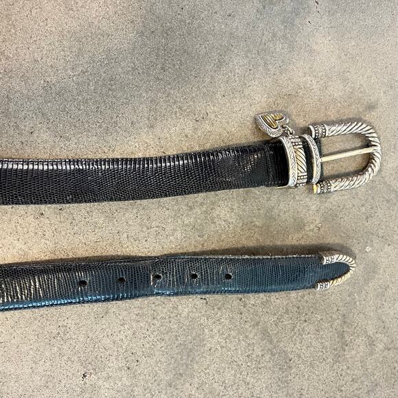Vintage Brighton Black Leather Belt Silver Heart charm Buckle western Med RARE - Picture 5 of 8